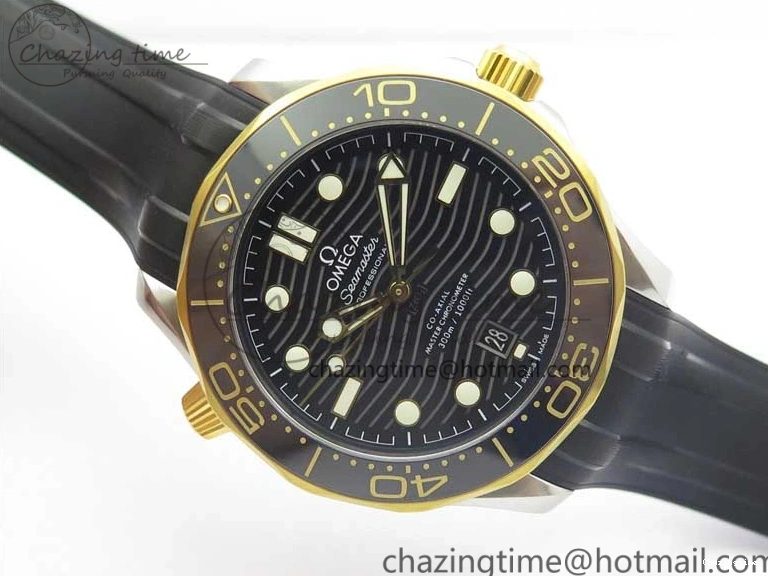 0218 Seasonal 2018 Seamaster Diver 300M SS YG VSF 1:1 Best Edition YG Bezel Black Dial on Black Rubber Strap A 7934